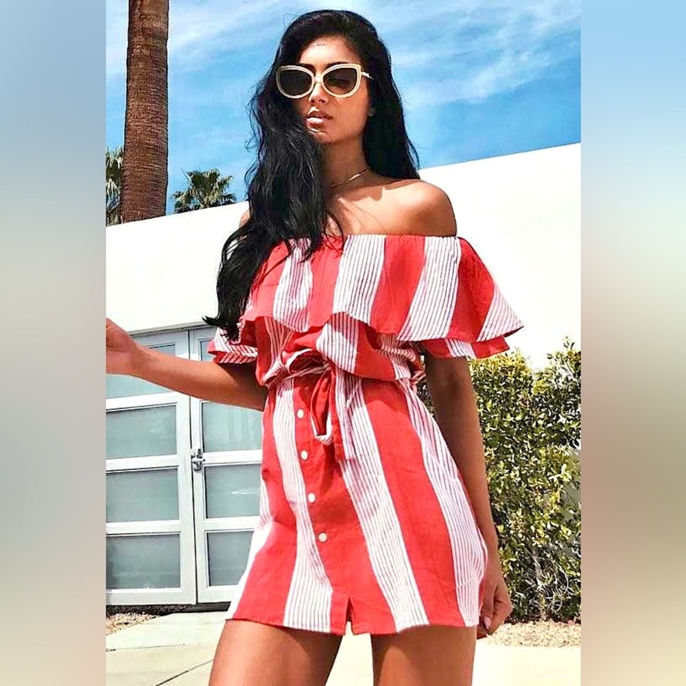 Faithfull the Brand Red and White Striped Mini Dress